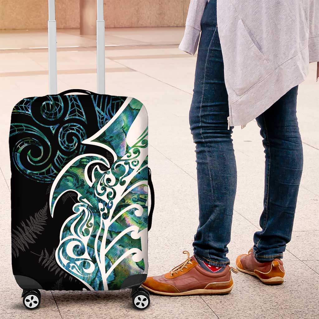 Proud Aotearoa Luggage Cover Maori Silver Fern Mix Paua Shell Pattern LT14 Black - Polynesian Pride