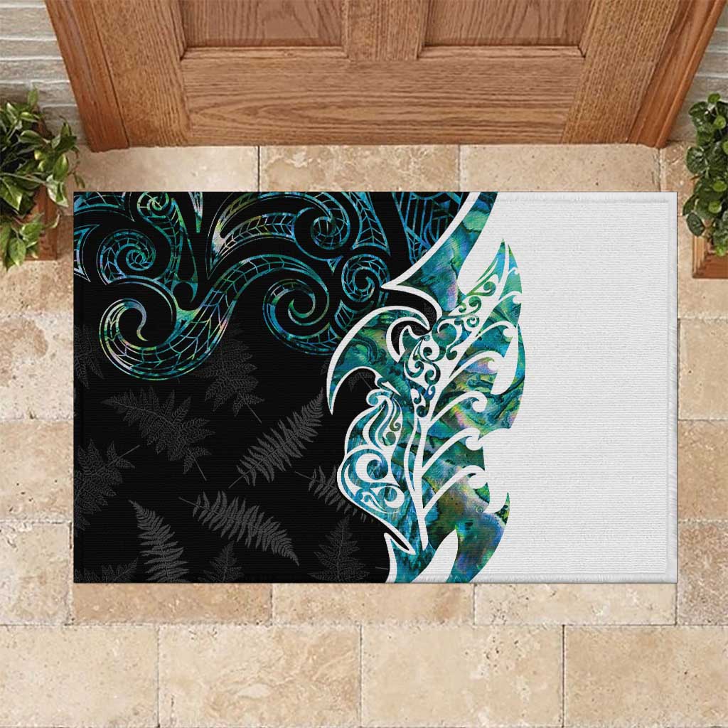 Proud Aotearoa Rubber Doormat Maori Silver Fern Mix Paua Shell Pattern LT14 Black - Polynesian Pride