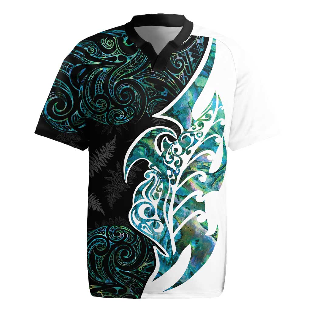Proud Aotearoa Rugby Jersey Maori Silver Fern Mix Paua Shell Pattern LT14 Black - Polynesian Pride