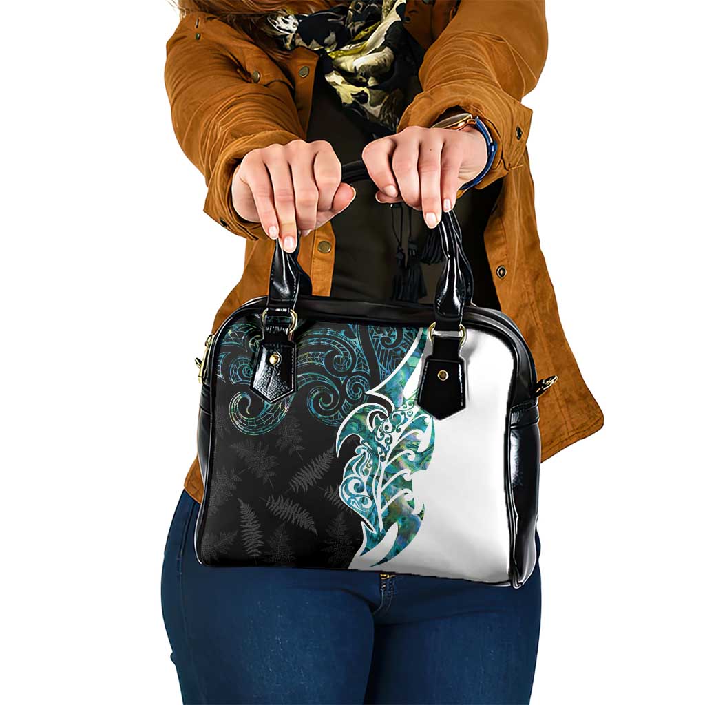 Proud Aotearoa Shoulder Handbag Maori Silver Fern Mix Paua Shell Pattern LT14 One Size Black - Polynesian Pride