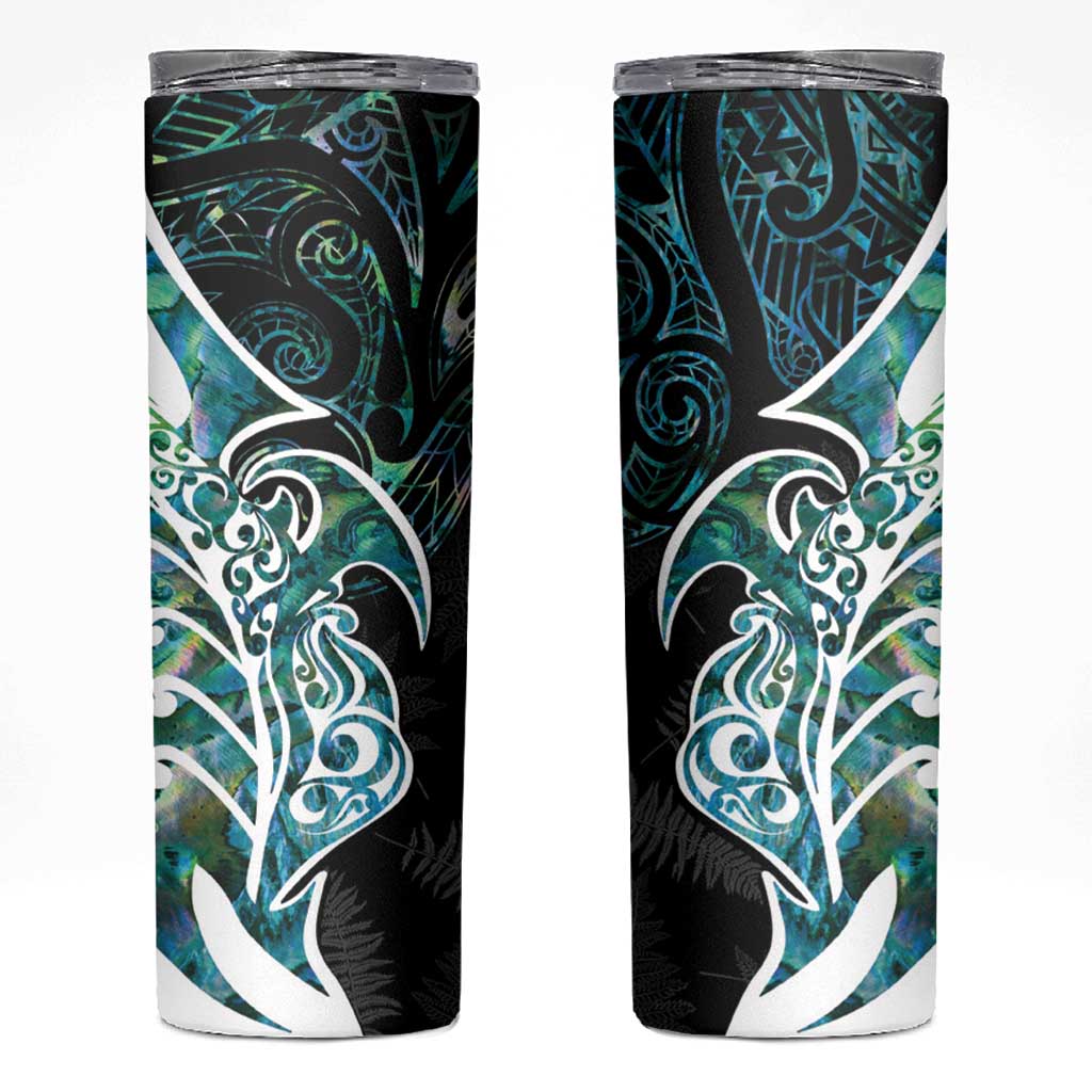 Proud Aotearoa Skinny Tumbler Maori Silver Fern Mix Paua Shell Pattern LT14 Black - Polynesian Pride