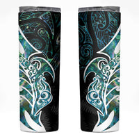 Proud Aotearoa Skinny Tumbler Maori Silver Fern Mix Paua Shell Pattern LT14 Black - Polynesian Pride
