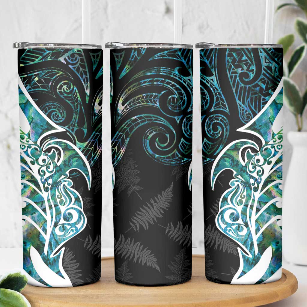 Proud Aotearoa Skinny Tumbler Maori Silver Fern Mix Paua Shell Pattern LT14 - Polynesian Pride