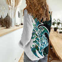 Proud Aotearoa Women Casual Shirt Maori Silver Fern Mix Paua Shell Pattern LT14 - Polynesian Pride