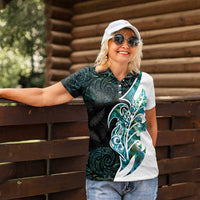 Proud Aotearoa Women Polo Shirt Maori Silver Fern Mix Paua Shell Pattern