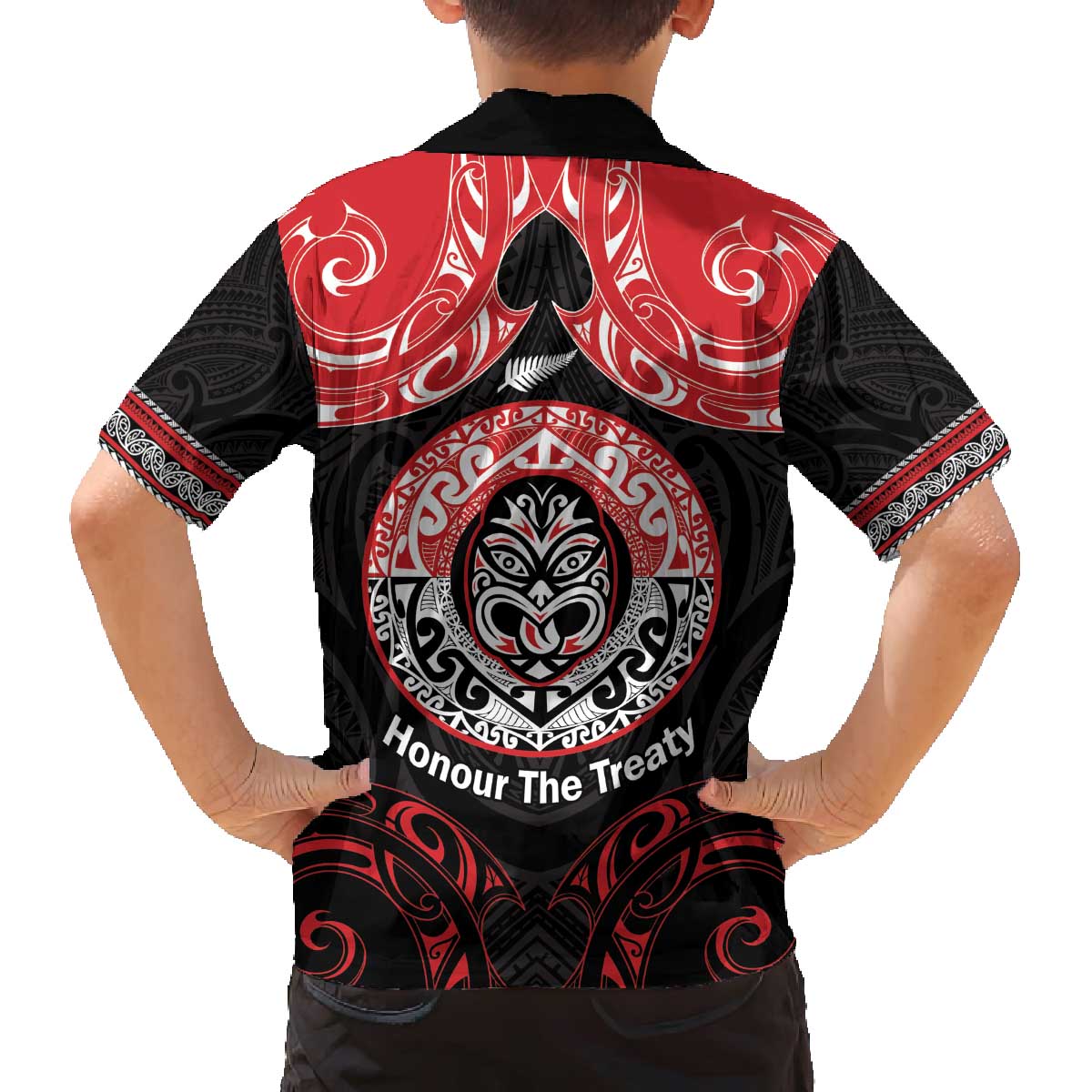 Aotearoa Toitu Te Tiriti Family Matching Off The Shoulder Long Sleeve Dress and Hawaiian Shirt Haka Tiki Honour The Treaty LT14 - Polynesian Pride