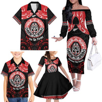 Aotearoa Toitu Te Tiriti Family Matching Off The Shoulder Long Sleeve Dress and Hawaiian Shirt Haka Tiki Honour The Treaty LT14 - Polynesian Pride