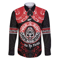 Aotearoa Toitu Te Tiriti Family Matching Off The Shoulder Long Sleeve Dress and Hawaiian Shirt Haka Tiki Honour The Treaty LT14 Dad's Shirt - Long Sleeve Black - Polynesian Pride