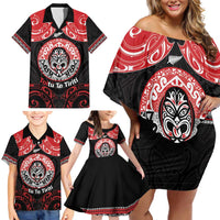 Aotearoa Toitu Te Tiriti Family Matching Off Shoulder Short Dress and Hawaiian Shirt Haka Tiki Honour The Treaty LT14 - Polynesian Pride