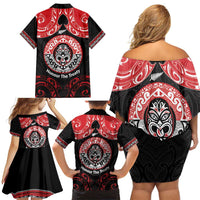 Aotearoa Toitu Te Tiriti Family Matching Off Shoulder Short Dress and Hawaiian Shirt Haka Tiki Honour The Treaty LT14 - Polynesian Pride