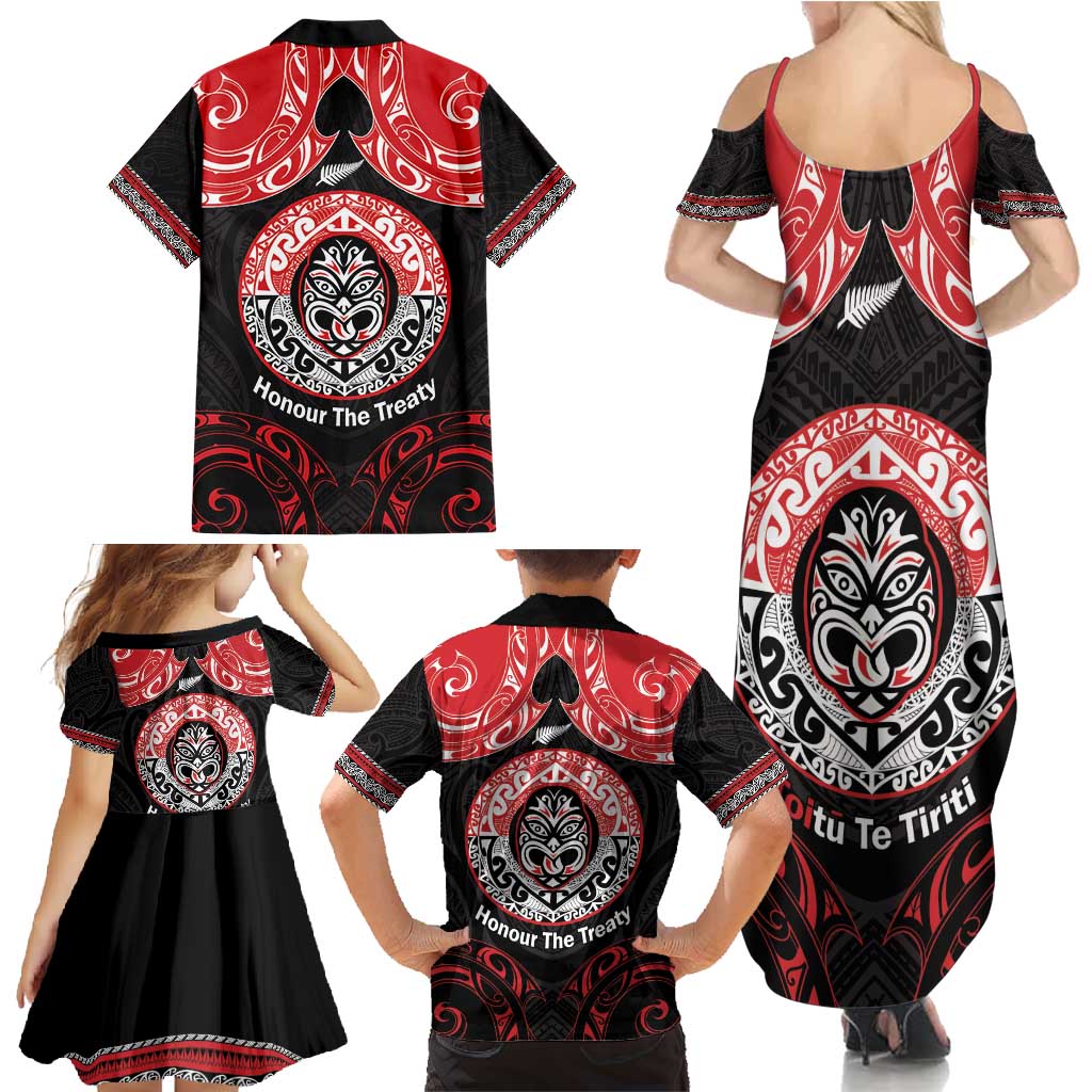 Aotearoa Toitu Te Tiriti Family Matching Summer Maxi Dress and Hawaiian Shirt Haka Tiki Honour The Treaty LT14 - Polynesian Pride