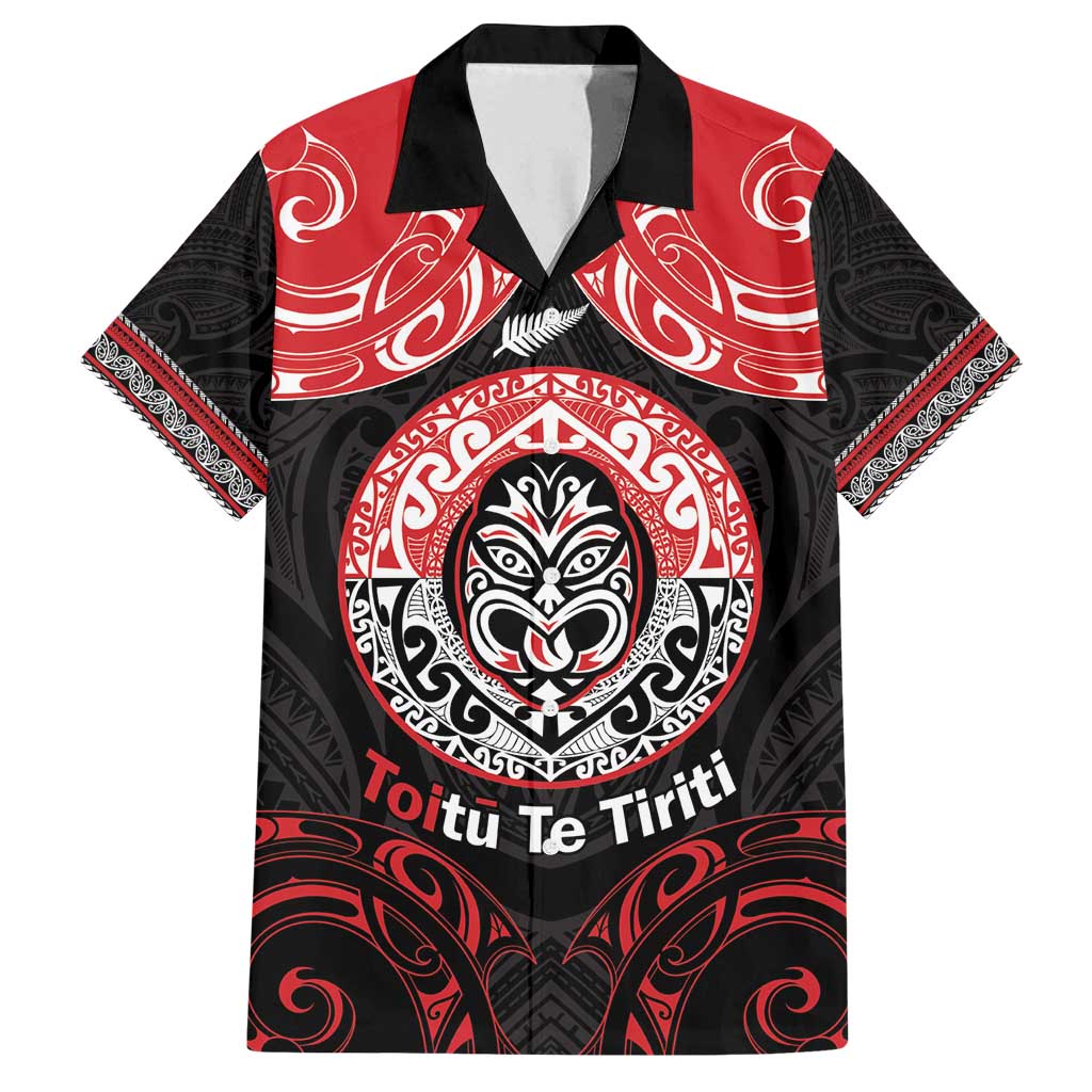 Aotearoa Toitu Te Tiriti Family Matching Summer Maxi Dress and Hawaiian Shirt Haka Tiki Honour The Treaty LT14 Dad's Shirt - Short Sleeve Black - Polynesian Pride