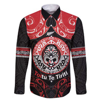 Aotearoa Toitu Te Tiriti Family Matching Summer Maxi Dress and Hawaiian Shirt Haka Tiki Honour The Treaty LT14 Dad's Shirt - Long Sleeve Black - Polynesian Pride