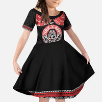 Aotearoa Toitu Te Tiriti Family Matching Tank Maxi Dress and Hawaiian Shirt Haka Tiki Honour The Treaty LT14 Daughter's Dress Black - Polynesian Pride