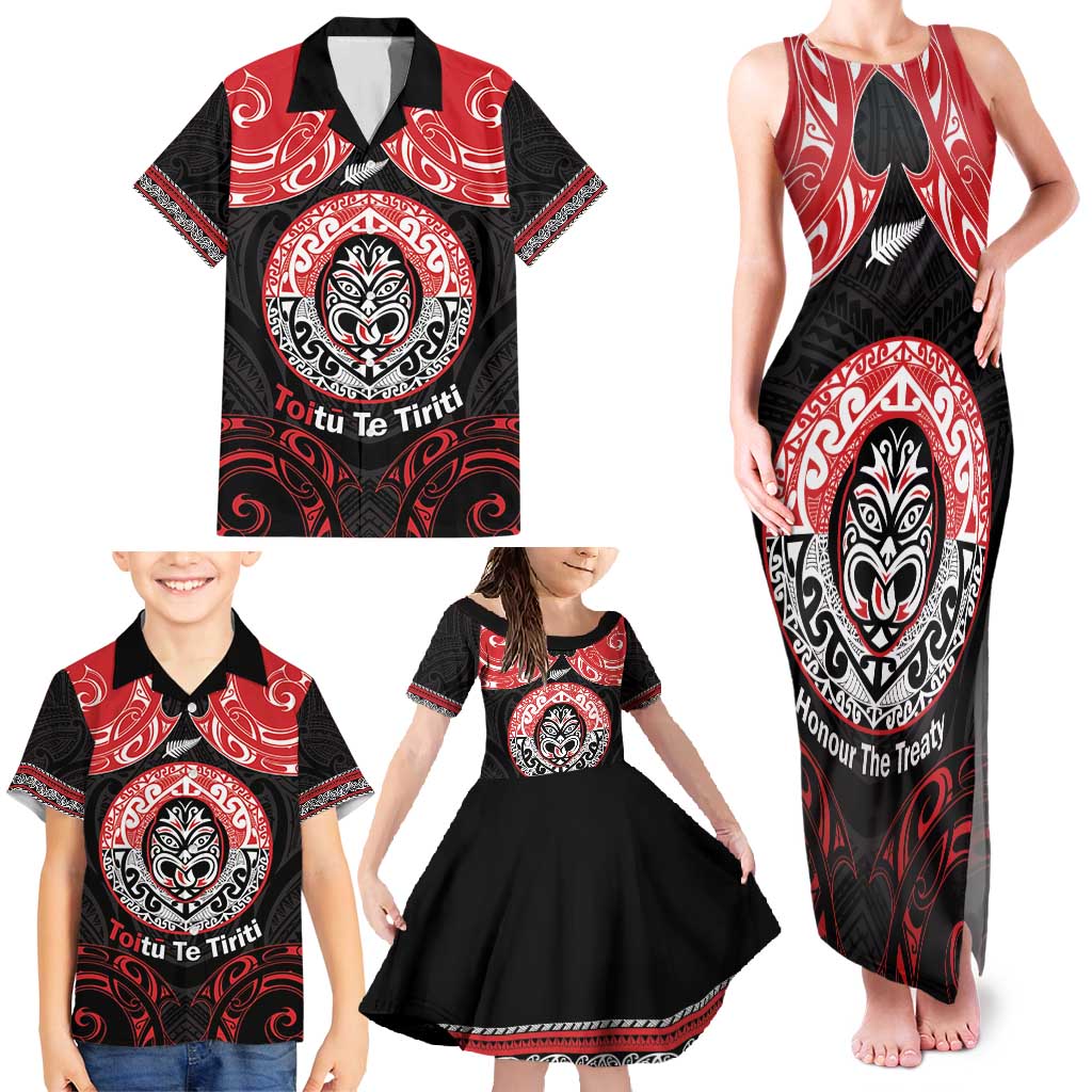 Aotearoa Toitu Te Tiriti Family Matching Tank Maxi Dress and Hawaiian Shirt Haka Tiki Honour The Treaty LT14 - Polynesian Pride