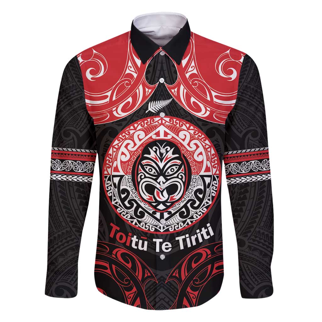 Aotearoa Toitu Te Tiriti Family Matching Tank Maxi Dress and Hawaiian Shirt Haka Tiki Honour The Treaty LT14 Dad's Shirt - Long Sleeve Black - Polynesian Pride