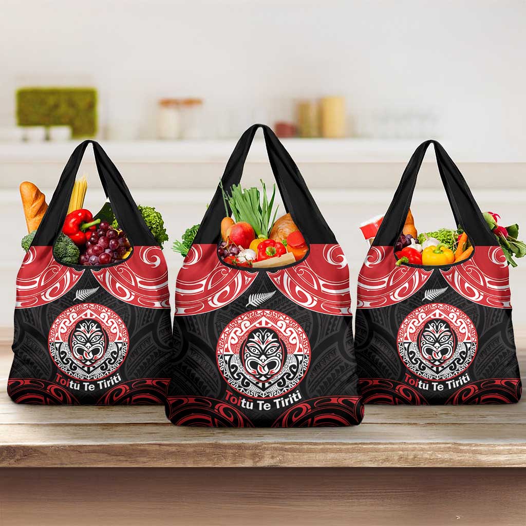Aotearoa Toitu Te Tiriti Grocery Bag Haka Tiki Honour The Treaty LT14 3-pack One Size Black - Polynesian Pride