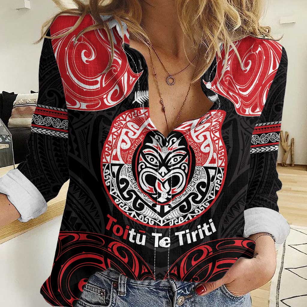 Aotearoa Toitu Te Tiriti Women Casual Shirt Haka Tiki Honour The Treaty LT14 Female Black - Polynesian Pride