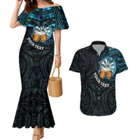 Personalized New Zealand Darts Beer Couples Matching Mermaid Dress and Hawaiian Shirt Paua Shell Aotearoa Maori Tattoo LT14 Black - Polynesian Pride