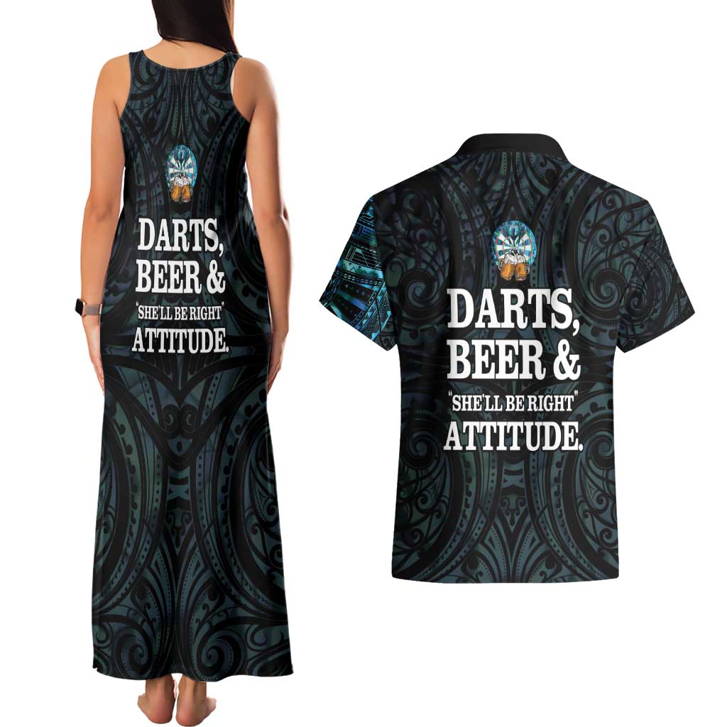 Personalized New Zealand Darts Beer Couples Matching Tank Maxi Dress and Hawaiian Shirt Paua Shell Aotearoa Maori Tattoo LT14 - Polynesian Pride