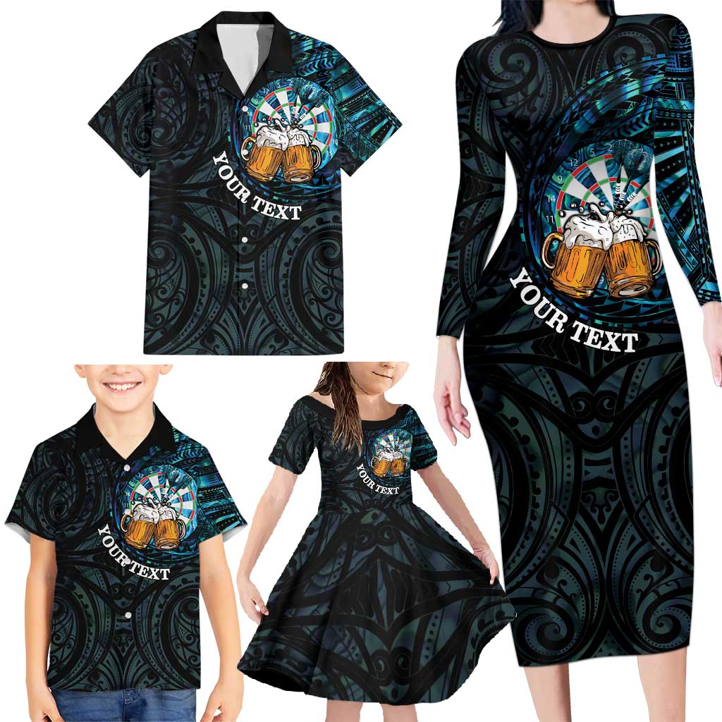 Personalized New Zealand Darts Beer Family Matching Long Sleeve Bodycon Dress and Hawaiian Shirt Paua Shell Aotearoa Maori Tattoo LT14 - Polynesian Pride
