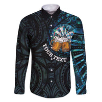 Personalized New Zealand Darts Beer Family Matching Long Sleeve Bodycon Dress and Hawaiian Shirt Paua Shell Aotearoa Maori Tattoo LT14 Dad's Shirt - Long Sleeve Black - Polynesian Pride