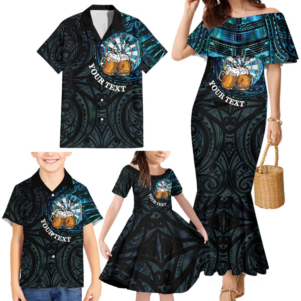 Personalized New Zealand Darts Beer Family Matching Mermaid Dress and Hawaiian Shirt Paua Shell Aotearoa Maori Tattoo LT14 - Polynesian Pride