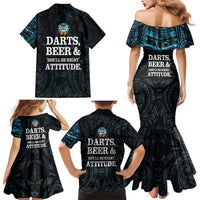 Personalized New Zealand Darts Beer Family Matching Mermaid Dress and Hawaiian Shirt Paua Shell Aotearoa Maori Tattoo LT14 - Polynesian Pride
