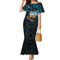 Personalized New Zealand Darts Beer Family Matching Mermaid Dress and Hawaiian Shirt Paua Shell Aotearoa Maori Tattoo LT14 Mom's Dress Black - Polynesian Pride