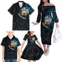 Personalized New Zealand Darts Beer Family Matching Off The Shoulder Long Sleeve Dress and Hawaiian Shirt Paua Shell Aotearoa Maori Tattoo LT14 - Polynesian Pride