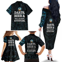 Personalized New Zealand Darts Beer Family Matching Off The Shoulder Long Sleeve Dress and Hawaiian Shirt Paua Shell Aotearoa Maori Tattoo LT14 - Polynesian Pride