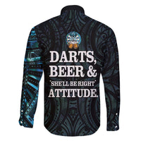 Personalized New Zealand Darts Beer Family Matching Off The Shoulder Long Sleeve Dress and Hawaiian Shirt Paua Shell Aotearoa Maori Tattoo LT14 - Polynesian Pride