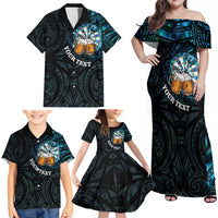 Personalized New Zealand Darts Beer Family Matching Off Shoulder Maxi Dress and Hawaiian Shirt Paua Shell Aotearoa Maori Tattoo LT14 - Polynesian Pride