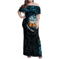 Personalized New Zealand Darts Beer Family Matching Off Shoulder Maxi Dress and Hawaiian Shirt Paua Shell Aotearoa Maori Tattoo LT14 Mom's Dress Black - Polynesian Pride