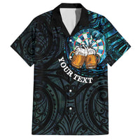 Personalized New Zealand Darts Beer Family Matching Off Shoulder Short Dress and Hawaiian Shirt Paua Shell Aotearoa Maori Tattoo LT14 Dad's Shirt - Short Sleeve Black - Polynesian Pride