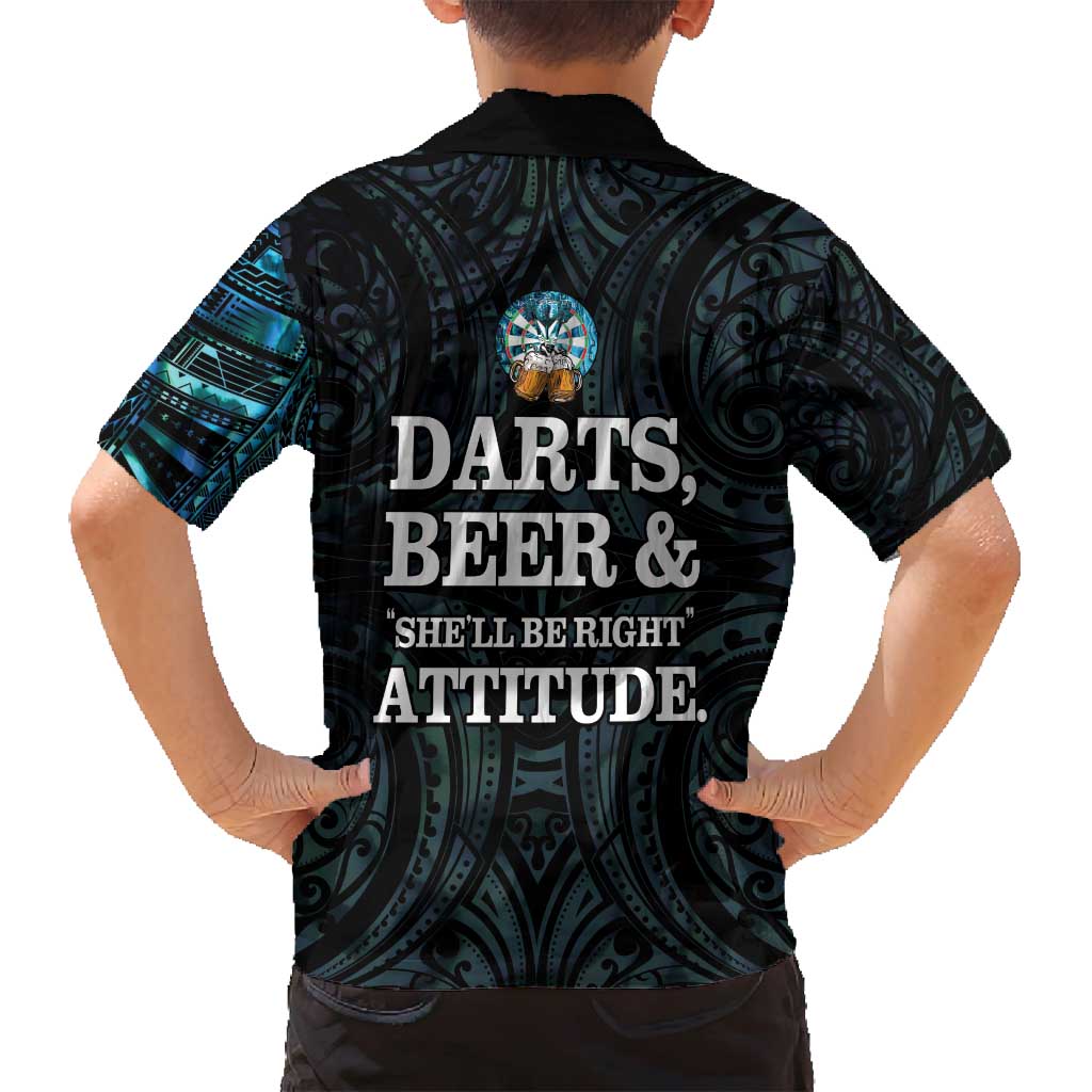 Personalized New Zealand Darts Beer Family Matching Puletasi and Hawaiian Shirt Paua Shell Aotearoa Maori Tattoo LT14 - Polynesian Pride