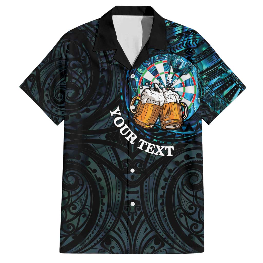 Personalized New Zealand Darts Beer Family Matching Puletasi and Hawaiian Shirt Paua Shell Aotearoa Maori Tattoo LT14 Dad's Shirt - Short Sleeve Black - Polynesian Pride