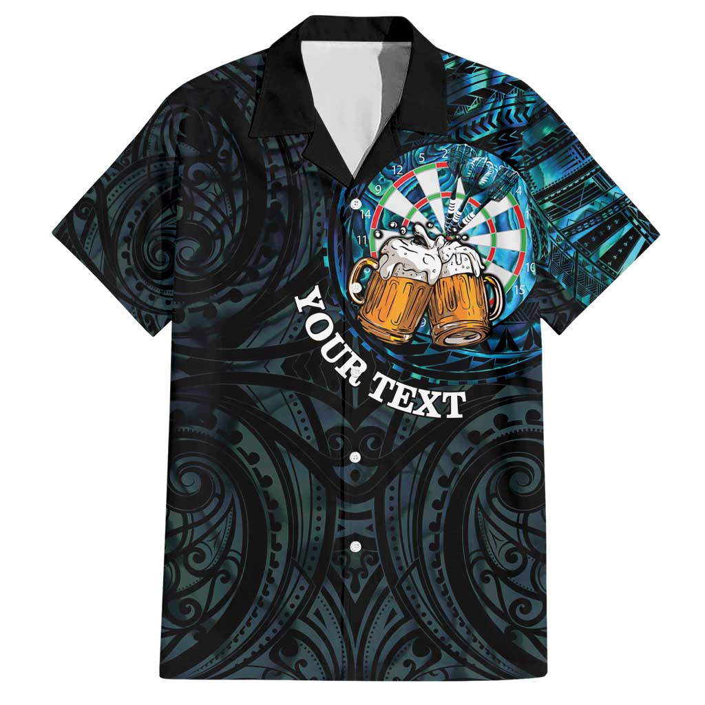 Personalized New Zealand Darts Beer Family Matching Short Sleeve Bodycon Dress and Hawaiian Shirt Paua Shell Aotearoa Maori Tattoo LT14 Dad's Shirt - Short Sleeve Black - Polynesian Pride