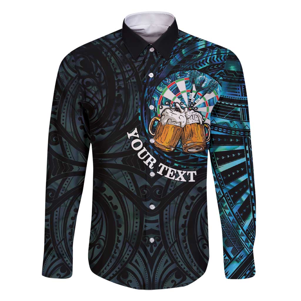 Personalized New Zealand Darts Beer Family Matching Short Sleeve Bodycon Dress and Hawaiian Shirt Paua Shell Aotearoa Maori Tattoo LT14 Dad's Shirt - Long Sleeve Black - Polynesian Pride