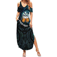 Personalized New Zealand Darts Beer Family Matching Summer Maxi Dress and Hawaiian Shirt Paua Shell Aotearoa Maori Tattoo LT14 Mom's Dress Black - Polynesian Pride