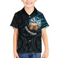 Personalized New Zealand Darts Beer Family Matching Summer Maxi Dress and Hawaiian Shirt Paua Shell Aotearoa Maori Tattoo LT14 Son's Shirt Black - Polynesian Pride