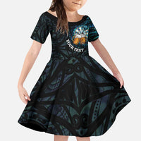 Personalized New Zealand Darts Beer Family Matching Tank Maxi Dress and Hawaiian Shirt Paua Shell Aotearoa Maori Tattoo LT14 Daughter's Dress Black - Polynesian Pride