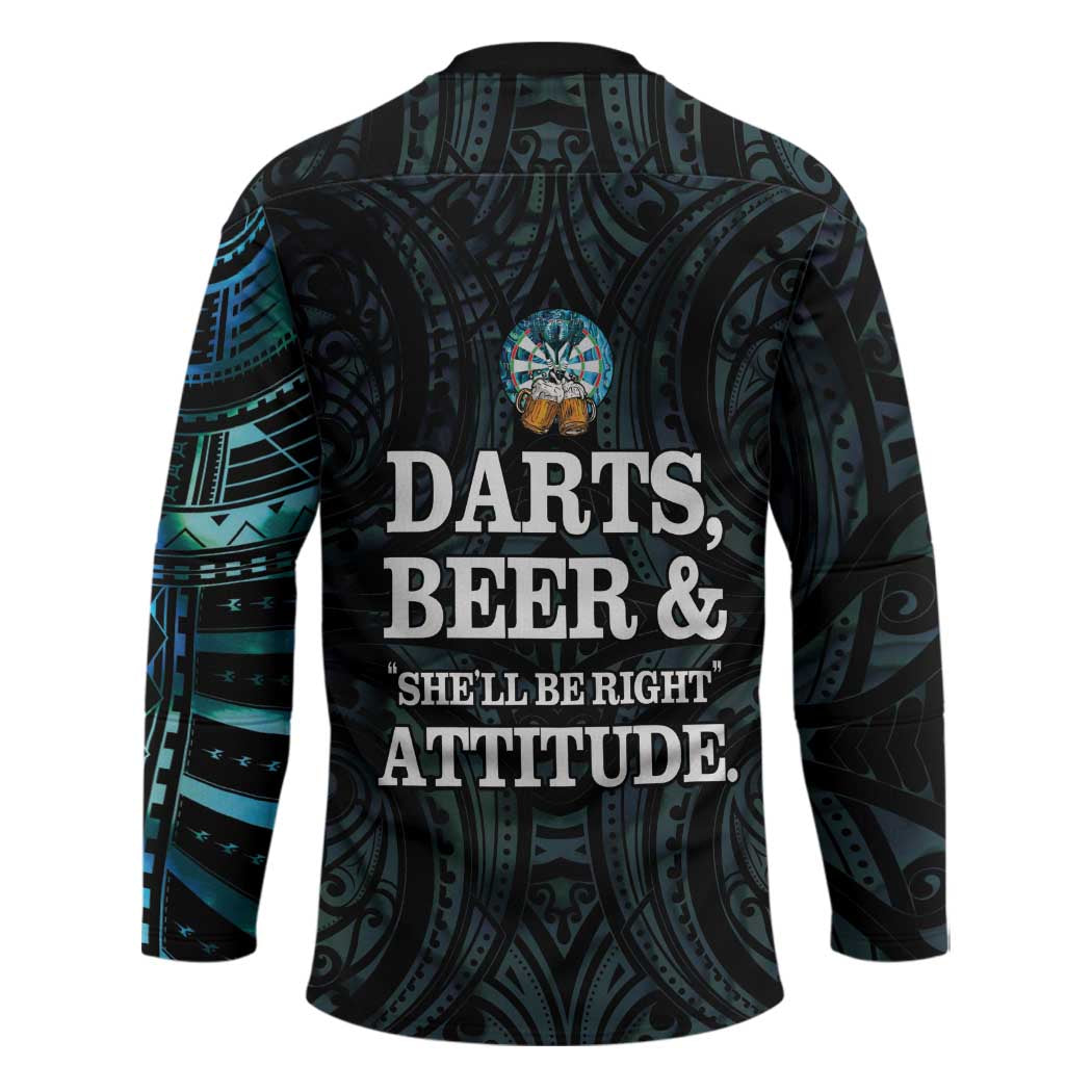 Personalized New Zealand Darts Beer Hockey Jersey Paua Shell Aotearoa Maori Tattoo - Polynesian Pride