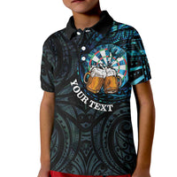 Personalized New Zealand Darts Beer Kid Polo Shirt Paua Shell Aotearoa Maori Tattoo - Polynesian Pride