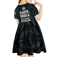 Personalized New Zealand Darts Beer Kid Short Sleeve Dress Paua Shell Aotearoa Maori Tattoo LT14 - Polynesian Pride