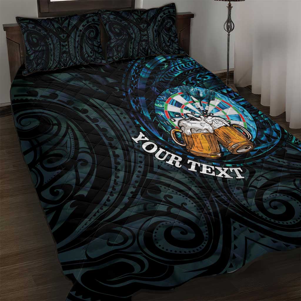 Personalized New Zealand Darts Beer Quilt Bed Set Paua Shell Aotearoa Maori Tattoo LT14 Black - Polynesian Pride