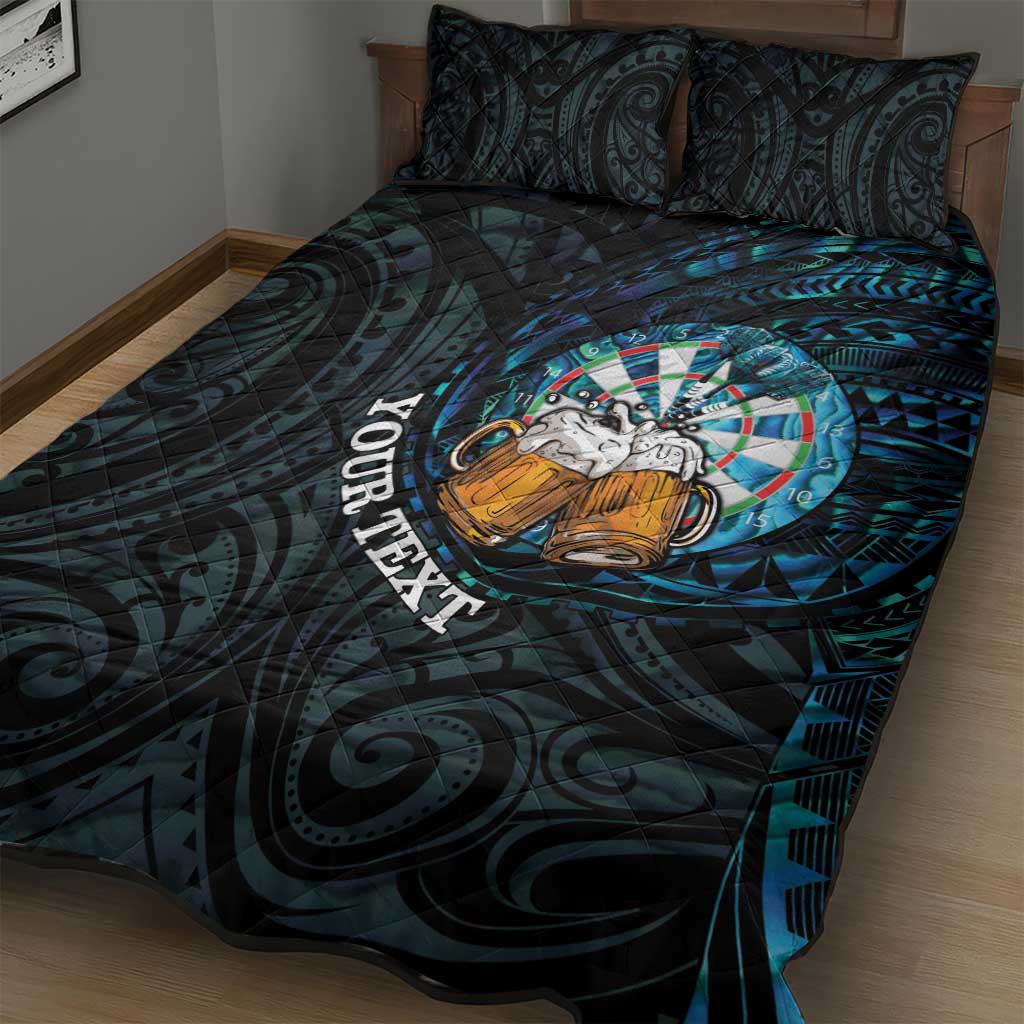 Personalized New Zealand Darts Beer Quilt Bed Set Paua Shell Aotearoa Maori Tattoo LT14 - Polynesian Pride