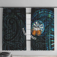 Personalized New Zealand Darts Beer Window Curtain Paua Shell Aotearoa Maori Tattoo LT14 With Hooks Black - Polynesian Pride