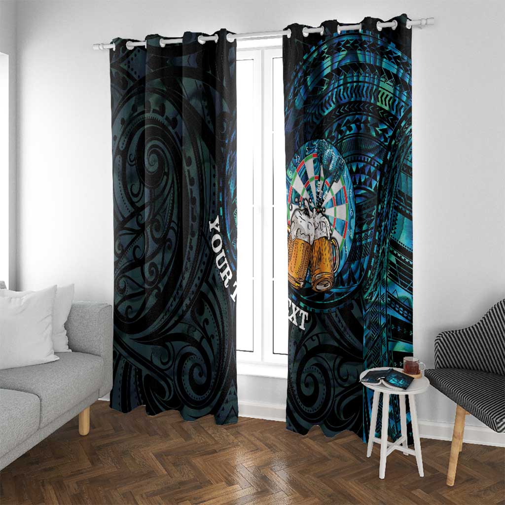 Personalized New Zealand Darts Beer Window Curtain Paua Shell Aotearoa Maori Tattoo LT14 With Grommets Black - Polynesian Pride