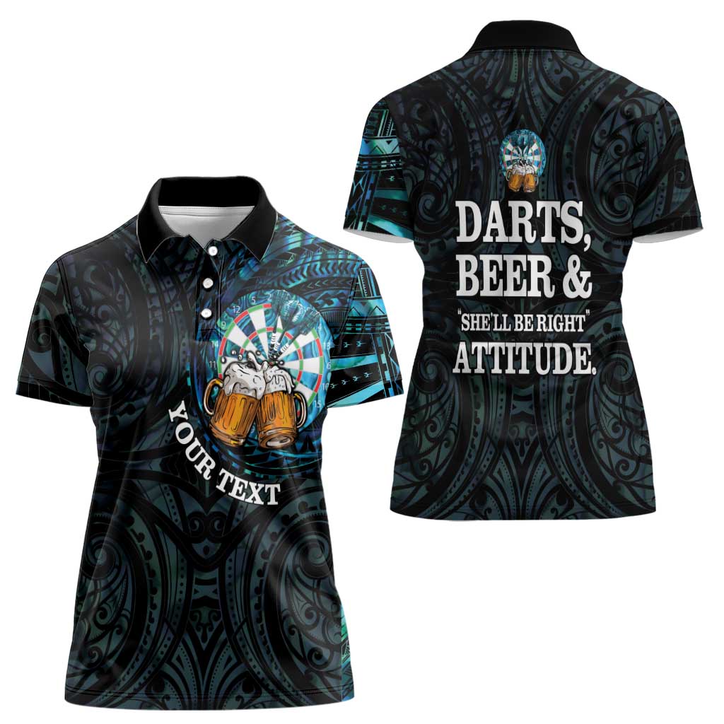 Personalized New Zealand Darts Beer Women Polo Shirt Paua Shell Aotearoa Maori Tattoo LT14 - Polynesian Pride